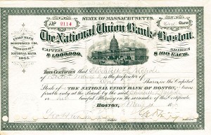 National Union Bank of Boston - Stock Certificate