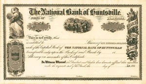 National Bank of Huntsville, Alabama - Stock Certificate