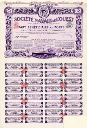 Societe Navale De L'ouest - Stock Certificate