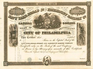 Navy Yard, Broad St. and Fairmount Railway - Stock Certificate