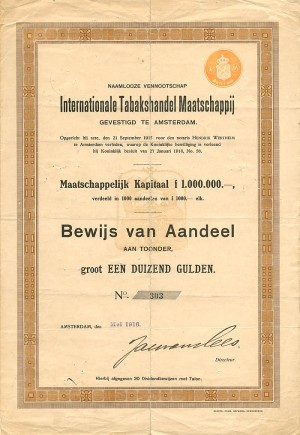 Internationale Tabakshandel Maatschappij - Stock Certificate