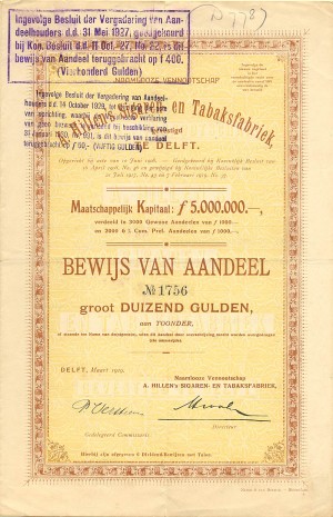 A. Hillen's Sigaren en Tabaksfabriek - 5,000,000 Francs - Foreign Bond