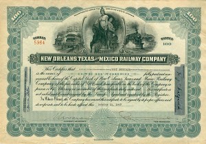 New Orleans, Texas and Mexico Railway - Stock Certificate