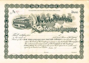 New York and Philadelphia Traction Co. - Stock Certificate