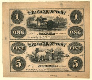 Bank of Troy - Uncut Obsolete Sheet - Broken Bank Notes - SOLD