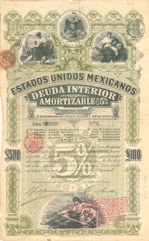 "Green Lady" or "Green Diamond" - 1895 dated Estados Unidos Mexicanos Bond