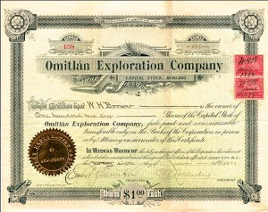Omitlan Exploration Co. - Stock Certificate