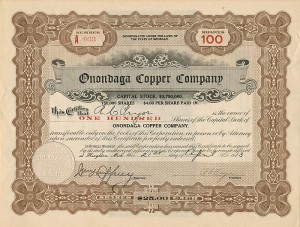 Onondaga Copper Co. - Stock Certificate