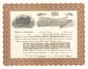 Page and Shaw Incorporated - Stock Certificate