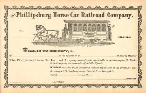 Phillipsburg Horse Car Railroad Co. - Stock Certificate