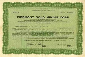 Piedmont Gold Mining Corp. - Stock Certificate