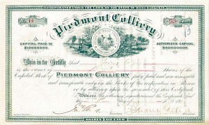 Piedmont Colliery - Stock Certificate