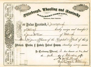 Pittsburgh, Wheeling and Kentucky Railroad Co. - 1878-1910 dated Railway Stock Certificate