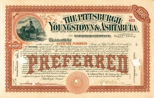 Pittsburgh, Youngstown and Ashtabula Railroad Co. - Stock Certificate