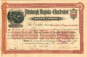 Pittsburgh, Virginia and Charleston Railway - Stock Certificate