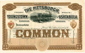 Pittsburgh, Youngstown and Ashtabula Railroad - Stock Certificate