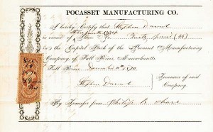 Pocasset Manufacturing Co. - Stock Certificate