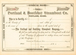 Portland and Boothbay Steamboat Co. - Stock Certificate