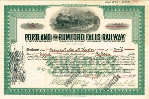 Portland and Rumford Falls Railway - Stock Certificate
