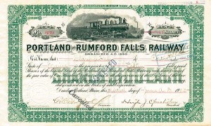 Portland and Rumford Falls Railway Co. - Stock Certificate
