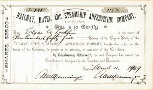 Railway, Hotel and Steamship Advertising Co. - Stock Certificate