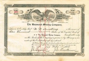 Raymond Mining Co. - Stock Certificate