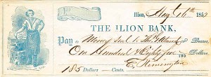 Eliphalet Remington II or Jr. - signed Check - Founder of Remington and Sons
