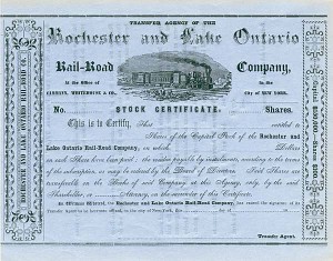 Rochester and Lake Ontario Railroad - Stock Certificate