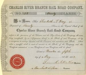 Charles River Branch Railroad - Stock Certificate