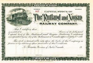 Rutland and Noyan Railway - Stock Certificate