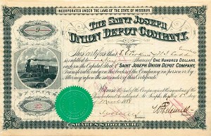 Saint Joseph Union Depot Co. - Stock Certificate