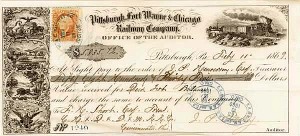 Pittsburgh, Fort Wayne and Chicago Railway - 1860's dated Railroad Check w/ U.S. Revenue