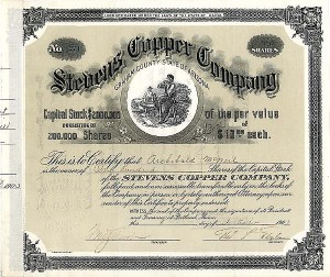 Stevens Copper Co. - Stock Certificate