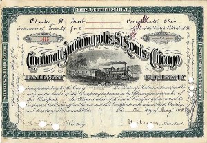 Cincinnati, Indianapolis, St. Louis and Chicago Railway Co. - Railroad Stock Certificate