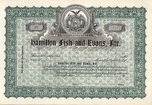 Hamilton Fish and Evans, Inc - Stock Certificate