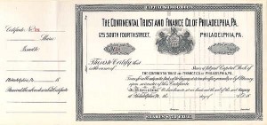 Continental Trust and Finance Co of Philadelphia, PA - Stock Certificate