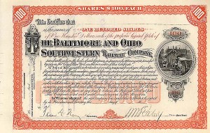 Baltimore and Ohio Southwestern Railway Co. - Stock Certificate