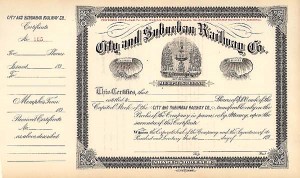 City and Suburban Railway - Stock Certificate