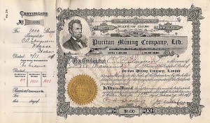 Puritan Mining Co., Ltd .- Stock Certificate