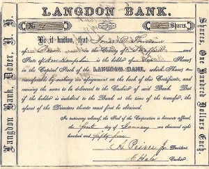 Langdon Bank - Stock Certificate