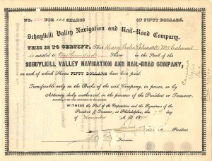 Schuylkill Valley Navigation and Rail-Road Co. - Stock Certificate