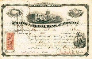 Second National Bank of Boston - Stock Certificate