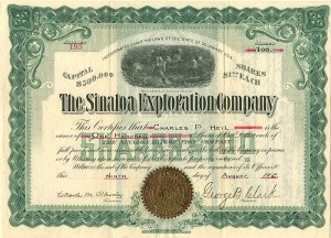 Sinaloa Exploration Co. - Stock Certificate