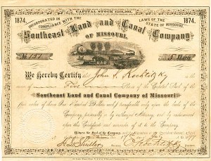 Southeast Land and Canal Co. of Missouri - Stock Certificate