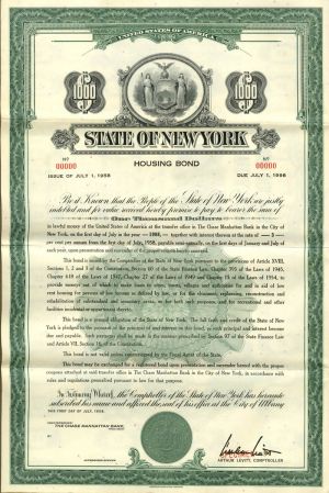 State of New York Housing Bond- Specimen