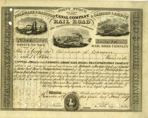 Joint Stock of Delaware and Raritan Canal Co. and Camden and Amboy Railroad - signed by E.A. Stevens
