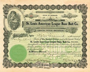 St. Louis American League Base Ball Co. - Stock Certificate