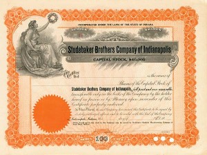 Studebaker Brothers Co. of Indianapolis - Stock Certificate