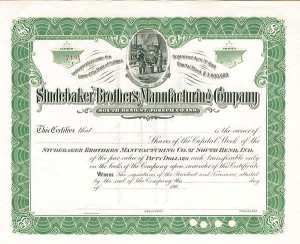 Studebaker Brothers Manufacturing Co. of South Bend, Indiana - Stock Certificate