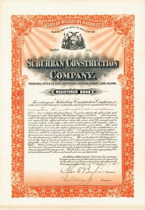 Suburban Construction Co. - 1909 dated Uncanceled New York Bond